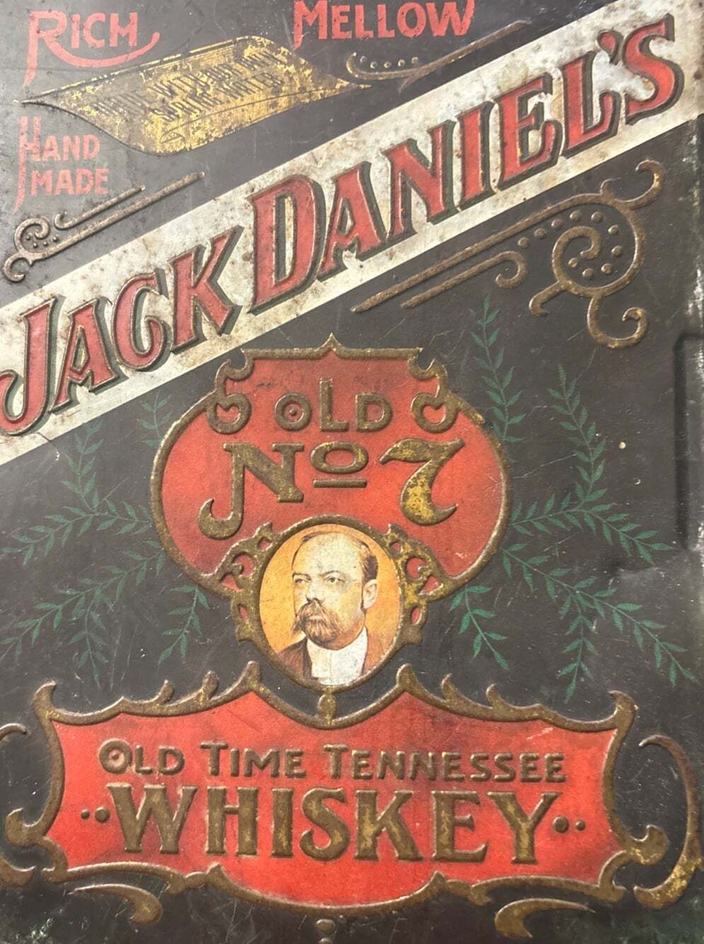 Vintage Jack Daniels Old No 7 Embossed Hinged Tin Box Right Facing Jack Empty
